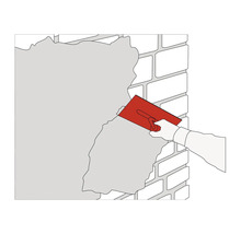 Ilustrație cu o persoană care aplică tencuială pe un perete cu o mistrie