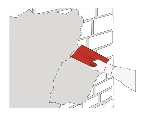 Ilustrație cu o persoană care aplică tencuială pe un perete cu o mistrie