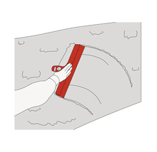 Ilustrație a unei mâini care folosește o spatulă pentru decorarea pereților.