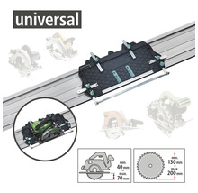 Șină de ghidare universală pentru fierăstraie circulare de mână cu adâncimi de tăiere de la 40 milimetri la 70 milimetri și diametre ale pânzei de ferăstrău de la 130 milimetri la 200 milimetri