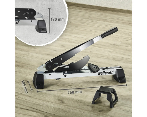 Tăietor de laminat Wolfcraft cu dimensiunile 760 mm lungime și 185 mm înălțime