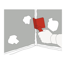 Aplicarea unui glaspapir pentru rosturi într-un colț pentru netezirea etanșantului