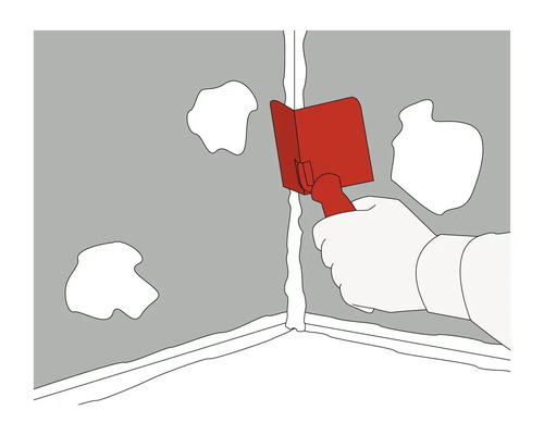 Aplicarea unui glaspapir pentru rosturi într-un colț pentru netezirea etanșantului