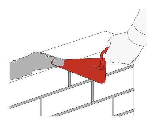 Ilustrație cu un zidar aplicând mortar pe un zid de cărămidă cu o mistrie