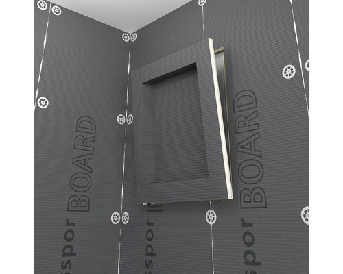 Vedere din colț a elementelor de perete de duș cu nișă integrată