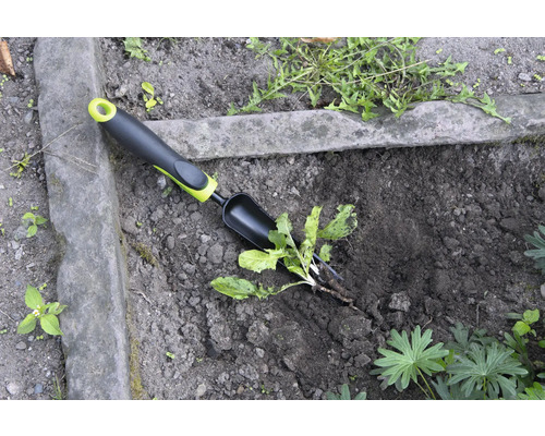 Scenă de grădină cu un dispozitiv de scos buruieni pentru îndepărtarea buruienilor