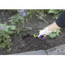 Persoană care folosește o greblă mică pentru grădinărit