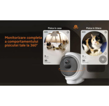 Cameră de monitorizare a animalelor de companie la 360 de grade pentru pisici cu aplicație pentru casă și litieră.