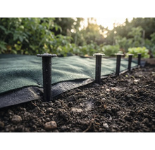 Cuie de fixare pentru folia anti-buruieni în pământul din grădină.