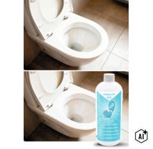 Comparație înainte și după curățarea toaletei cu soluția Rakkuun pentru îndepărtarea depunerilor de urină. (Image AI modified or generated)