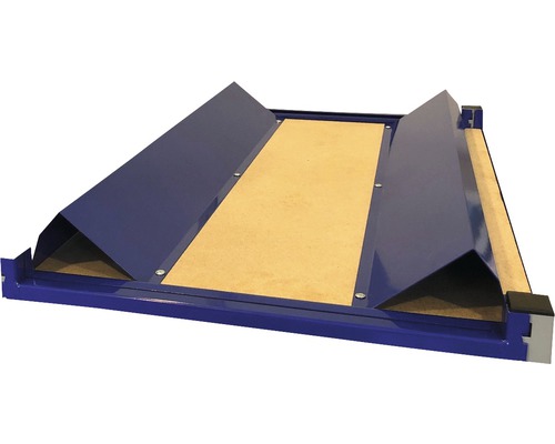 Banc de lucru cu blat din lemn și cadru metalic