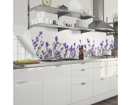 Perete de bucătărie cu autocolant de perete cu lavandă