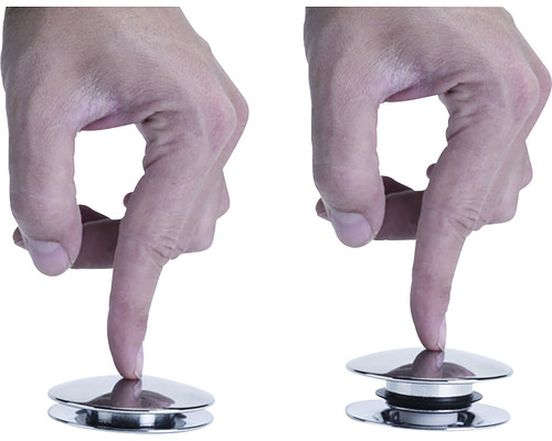 Mână care acționează dopul chiuvetei în două poziții