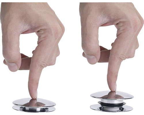 Două dopuri metalice pentru chiuvetă operate cu degetul