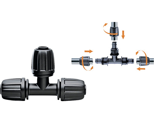 Racord T pentru furtun de irigare prin picurare cu robinet de reglare pentru irigații
