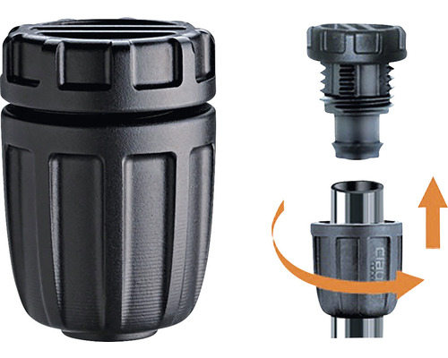 Racord negru pentru furtun cu instrucțiuni de montare