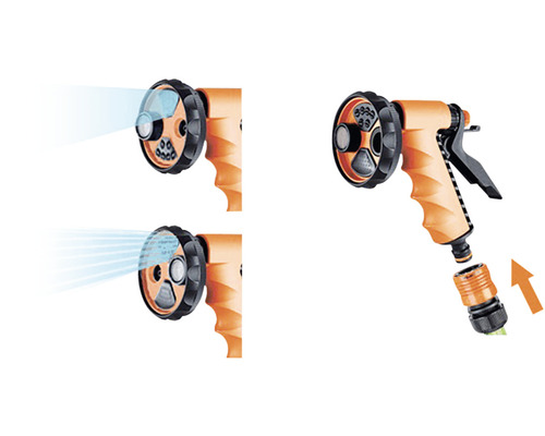 Duș de grădină multifuncțional cu diferite tipuri de jet și racord