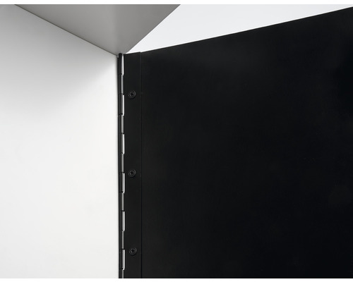 Prim-plan cu o conexiune de colț cu balamale între două panouri