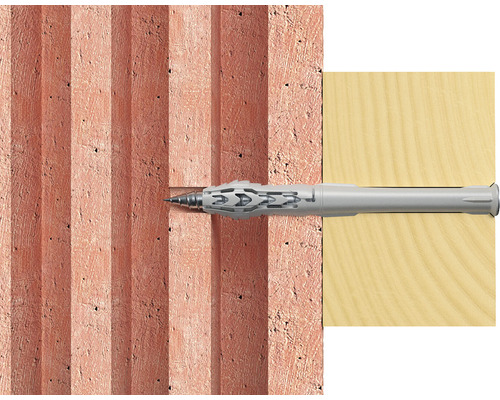 Element de fixare într-un perete și o bucată de lemn