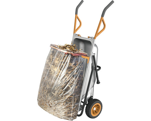 Roabă de grădină cu sac plin de frunze