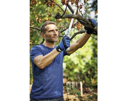 Un bărbat taie o ramură cu un ferăstrău de mână.