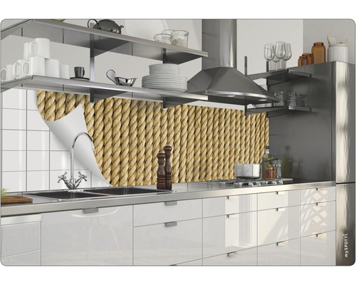 Scenă de bucătărie cu folie de protecție împotriva stropilor cu design de frânghie