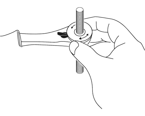 Ilustrație a unei mâini care rotește un ax filetat