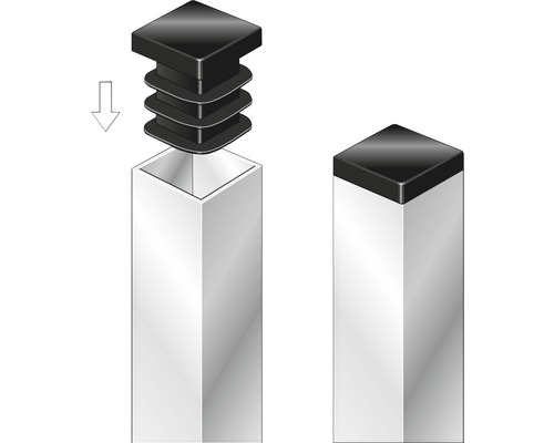 Ilustrație a montajului dopului de țeavă pătrat