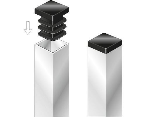 Imagine cu un capac de tub pătrat înainte și după instalare