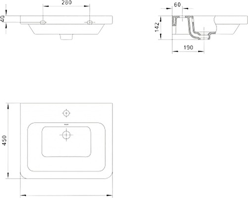 Desen tehnic al unui lavoar cu dimensiuni