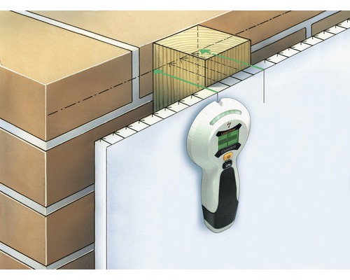 Imagine cu un scaner de perete care găsește montanți din lemn în spatele unui perete