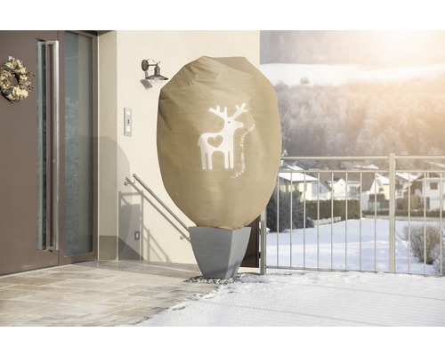 Husă protecţie iarnă plante FloraSelf Protect XXL 1,4x2 m 50 g/m² bej/ alb Sac de protecție pentru plante cu motiv de cerb pentru protejarea plantelor iarna