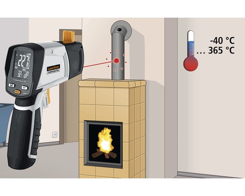 Dispozitiv de măsurare cu laser pentru măsurarea temperaturii pe un șemineu