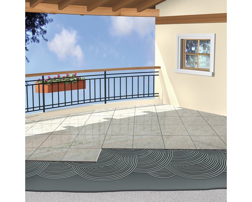 Scenă de balcon cu gresie și adeziv pentru exterior