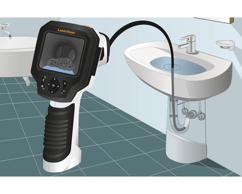 Camera de inspecție a conductelor examinează o chiuvetă pentru obstrucții.