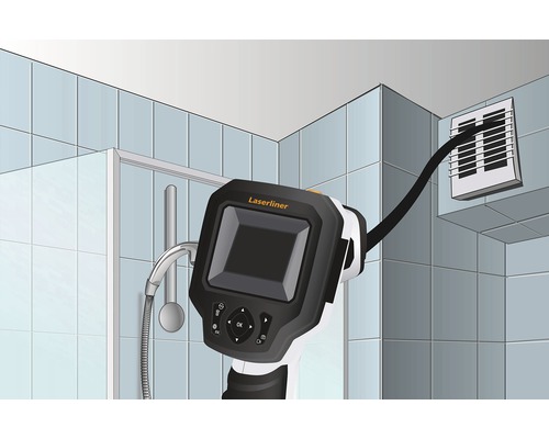 Cameră de inspecție Laserliner în baie pentru examinarea zonelor greu accesibile.