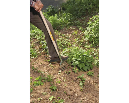 Grădinărit cu o furcă de săpat în grădină