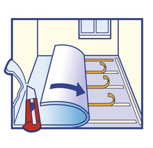 Ilustrația arată montarea unei acoperiri de podea cu un cuțit pentru covoare.