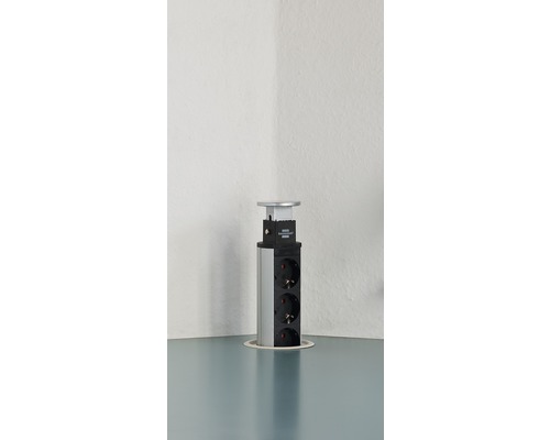 Bloc de prize retractabil cu trei prize pe un blat de masă