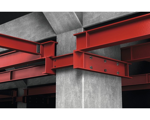 Structură de beton cu grinzi din oțel roșu
