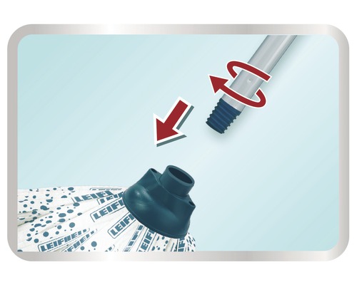 Mop cu funcție de rotire și săgeți care indică asamblarea