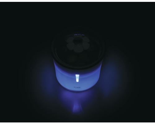 Fântână pentru pisici cu lumină albastră