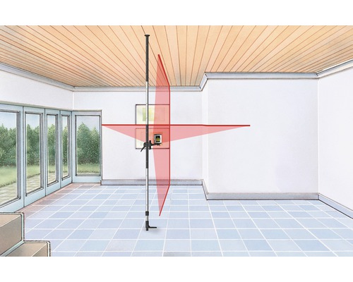 Vedere a unei încăperi cu un laser cu linii care proiectează linii orizontale și verticale