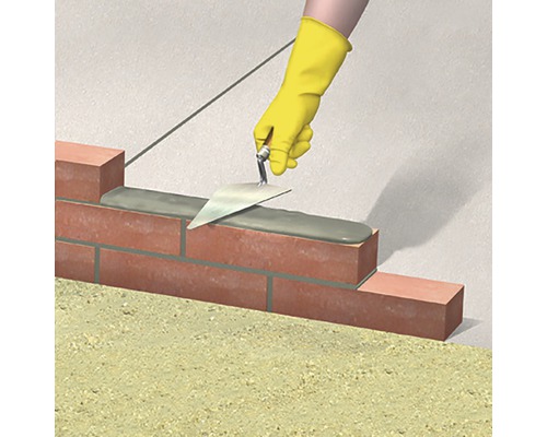 Ilustrație a unei persoane care aplică ciment pe cărămizi cu o mistrie