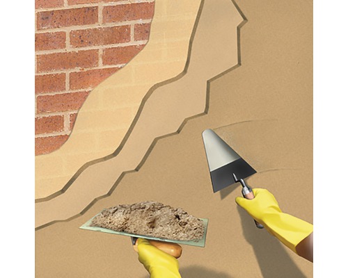 Zidăria este tencuită cu gips și unelte