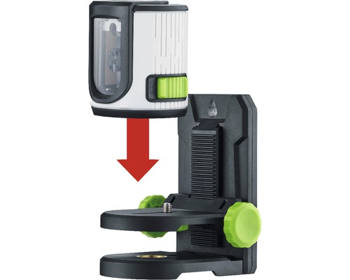 Nivela laser se atașează la un suport.