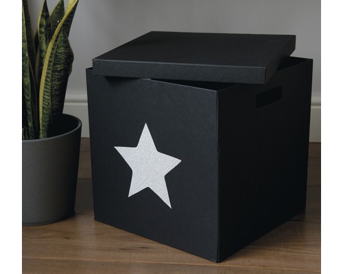 Cufăr de jucării negru cu stea și capac