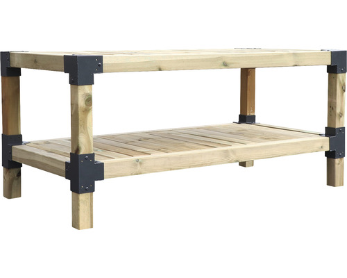 Masa de grădină din lemn cu două rafturi