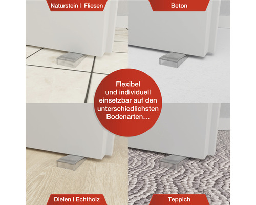 Exemple de utilizare a penei pentru mobilă pe plăci de piatră naturală, beton, scânduri din lemn masiv și mochetă.