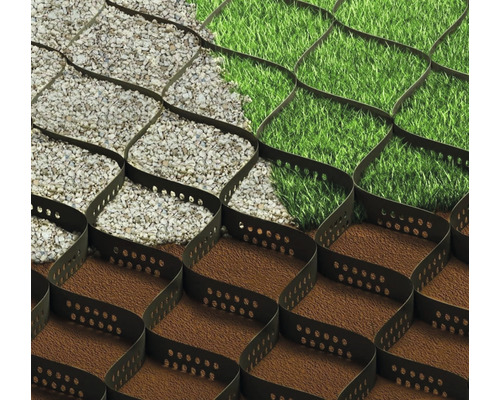 Prim-plan cu dale de gazon cu pietriș, iarbă și umplutură de sol